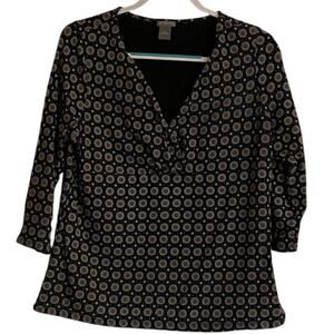 Ann Taylor Professional Grey Top V-neck Faux Wrap Top Work